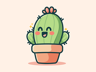 Cactus cactus character cute flowers green happy icon logo mascot plant pot summer vector