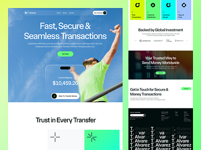 T. Alvarez - Online Money Transfer Platform Website UI/UX Design banking website digital banking digital wallet finance design finance landing page financial services fintech fintech startup mobile banking online banking online payment panze personal finance startupgrowth uiux design