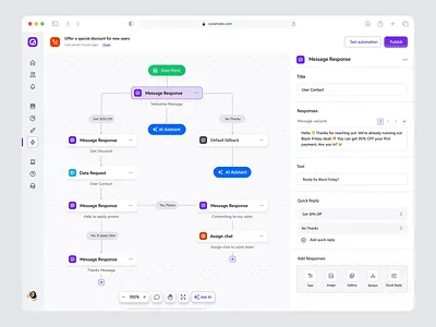 Outomate – Automation Chatbot AI Dashboard ai ai agent animate artificial intelligence automation automation tool b2b chart chatbot clean crm dashboard dipa inhouse modern design product design saas startup ui uiux web app