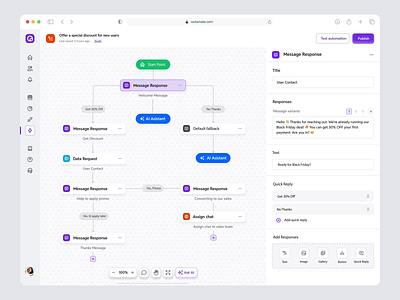 Outomate – Automation Chatbot AI Dashboard ai ai agent animate artificial intelligence automation automation tool b2b chart chatbot clean crm dashboard dipa inhouse modern design product design saas startup ui uiux web app