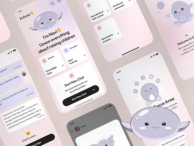 UI/UX Design Mobile App Design Parenting App with AI Chat Bot ai ai mobile app chatbot edtech figma gamification illustration iosapp kids app learning logo mascot mental health mobile app design mobile ui parenting app parents ui uiuxdesign wellness