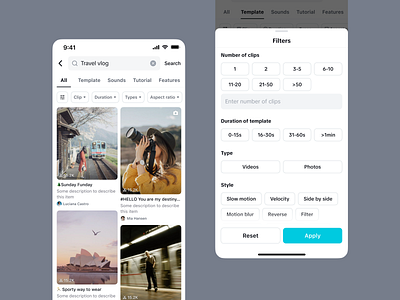 Search results support filtering app capcut filter search ui ux