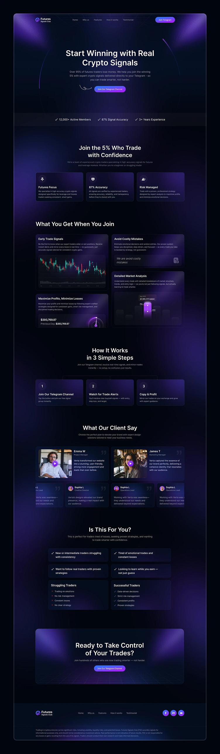 Crypto signal bot landing page by Masum Billah on Dribbble