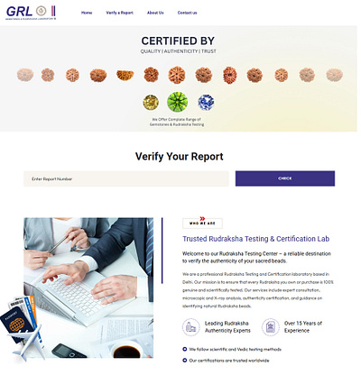 GRL Online – Rudraksha & Gemstone Testing Laboratory Website graphic design logo ui