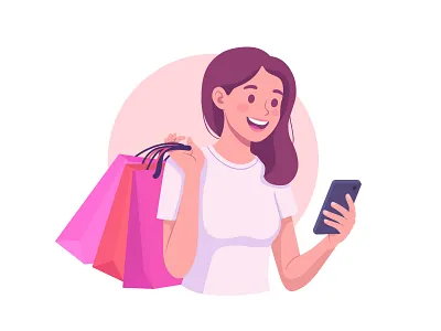 Online Shopping - E-commerce Flat Illustration adobe illustrator character design concept consumer customer experience digital art ecommerce flat illustration happy shopper illustration marketing marketplace mobile commerce online shopping promotion retail shopping app vector