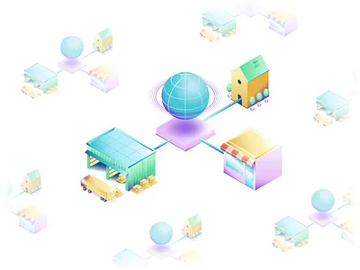 Efficient supply colorful delivery gradients icons illustration isometric shops supply tech vector warehouse