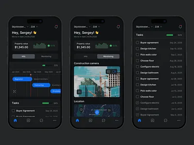 Construction Progress Tracking App building building tracking building tracking app construction construction tracking construction tracking app dark mode design interface mobile app real estate investment real estate tracking ui ux