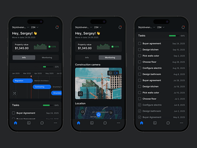 Construction Progress Tracking App building building tracking building tracking app construction construction tracking construction tracking app dark mode design interface mobile app real estate investment real estate tracking ui ux