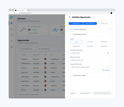 Add new opportunity - Sales dashboard 3d animation branding dashboard dashboards finance dashboard graphic design logo motion graphics saas dashboard ui