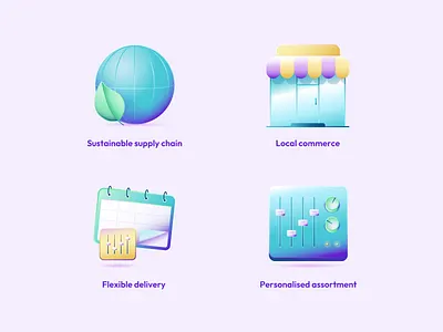 Spot illustrations for a supermarket chain colourful depth design glossy gradients icons illustration shiny spotillustrations tech texture vector