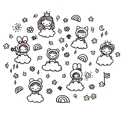 Day 009 - 365 Playing in The Clouds characters cute illustration ink ink drawing kawaii nature project365