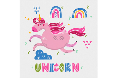 Cartoon Unicorn Illustration beautiful cartoon cute fantasy illustration magic pegasus rainbow unicorn vector