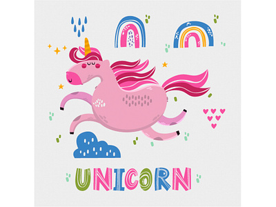 Cartoon Unicorn Illustration beautiful cartoon cute fantasy illustration magic pegasus rainbow unicorn vector