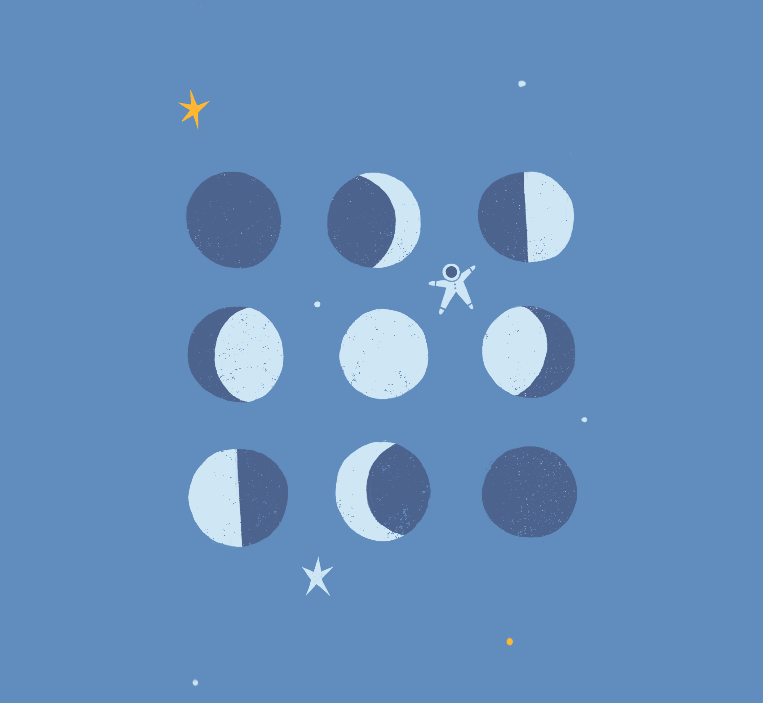 Moon(s) character illustration moon phases procreate sky space spaceman texture