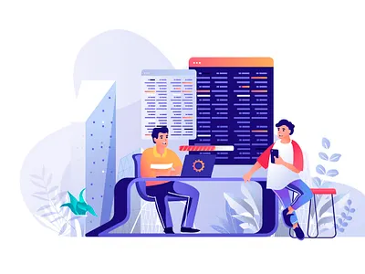 Programming Software Illustration app cartoon character coding concept development flat graphic design illustration landing page mobile people programmer programming scene software ui vector web website