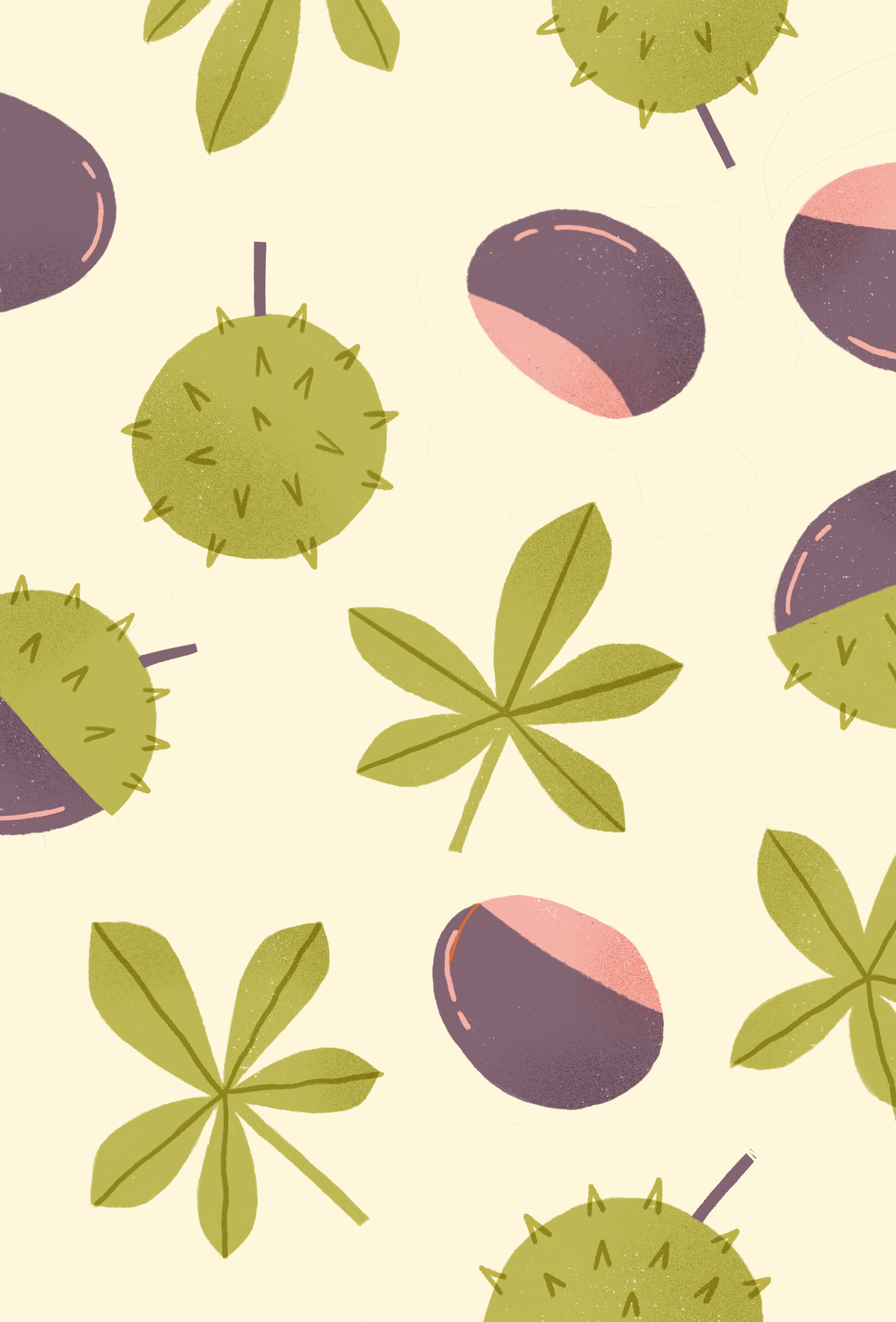 Inside My Pockets autumn chestnut illustration leaves nature pattern procreate texture tree