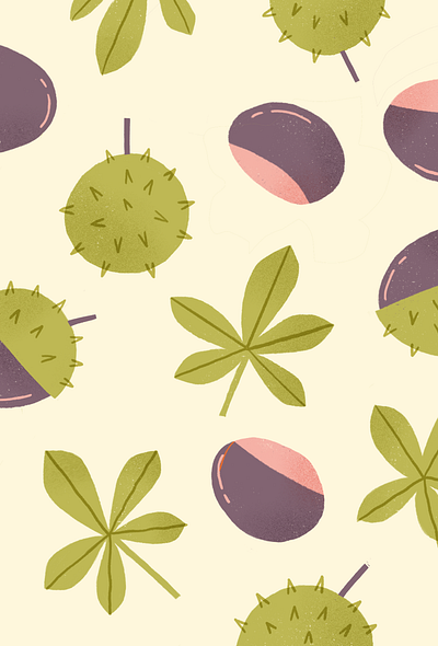Inside My Pockets autumn chestnut illustration leaves nature pattern procreate texture tree