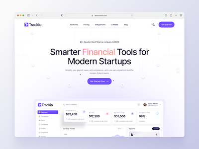 Trackio - Fintech SaaS Platform analytics business dashboard figma ui finance financial fintech interaction landing page product design saas saas design startup ui ux uxdesign website website ui