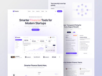 Trackio - Fintech SaaS Platform analytics business dashboard figma ui finance financial fintech interaction landing page product design saas saas design startup ui ux uxdesign website website ui