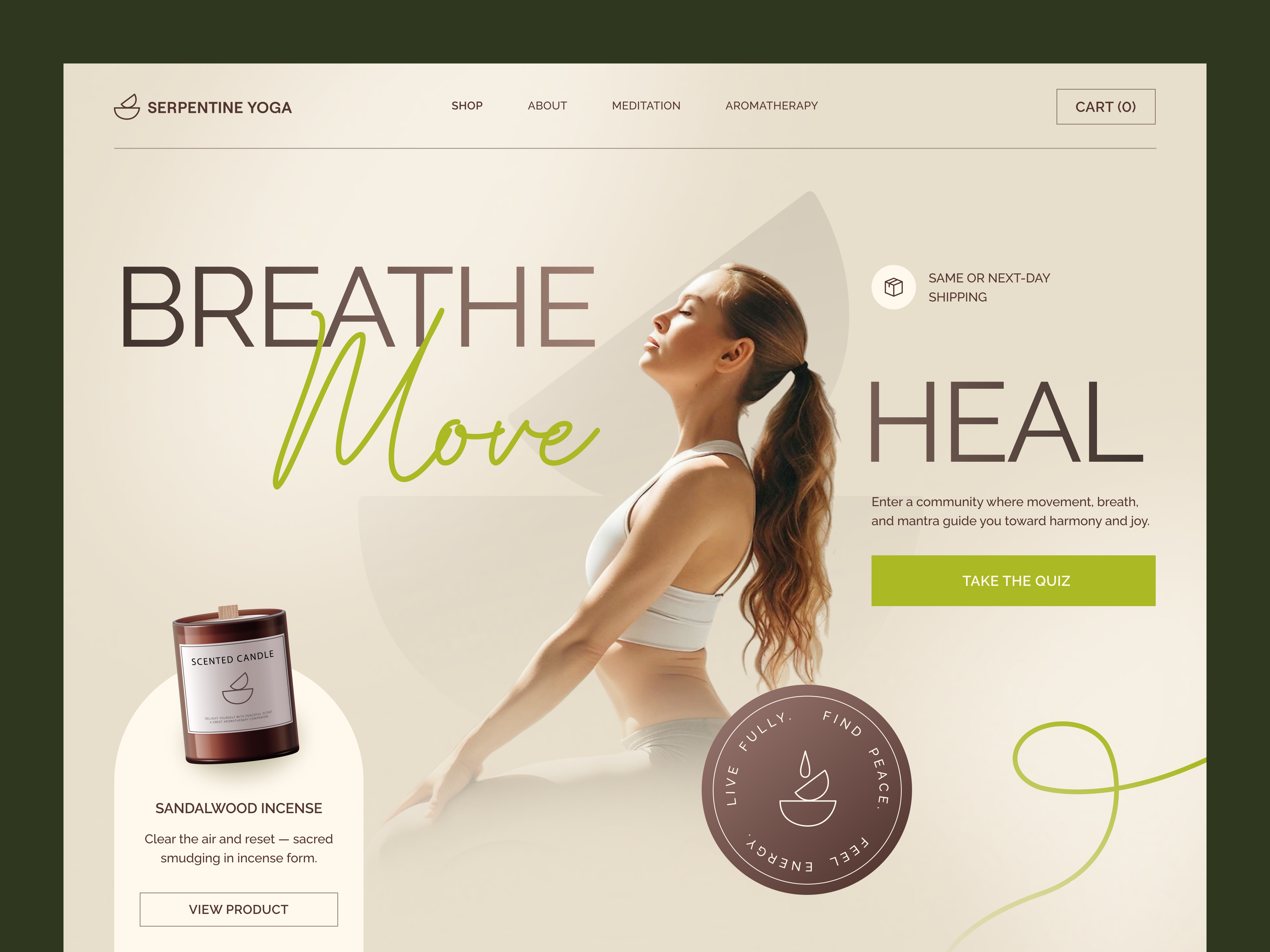 Serpentine Yoga – Meditation & Wellness E-Commerce Hub branding clean design design e commerce ecommerce website figma figma design lifestyle logo meditation mental health mindfulness ui uiux ux web web design website wellness yoga