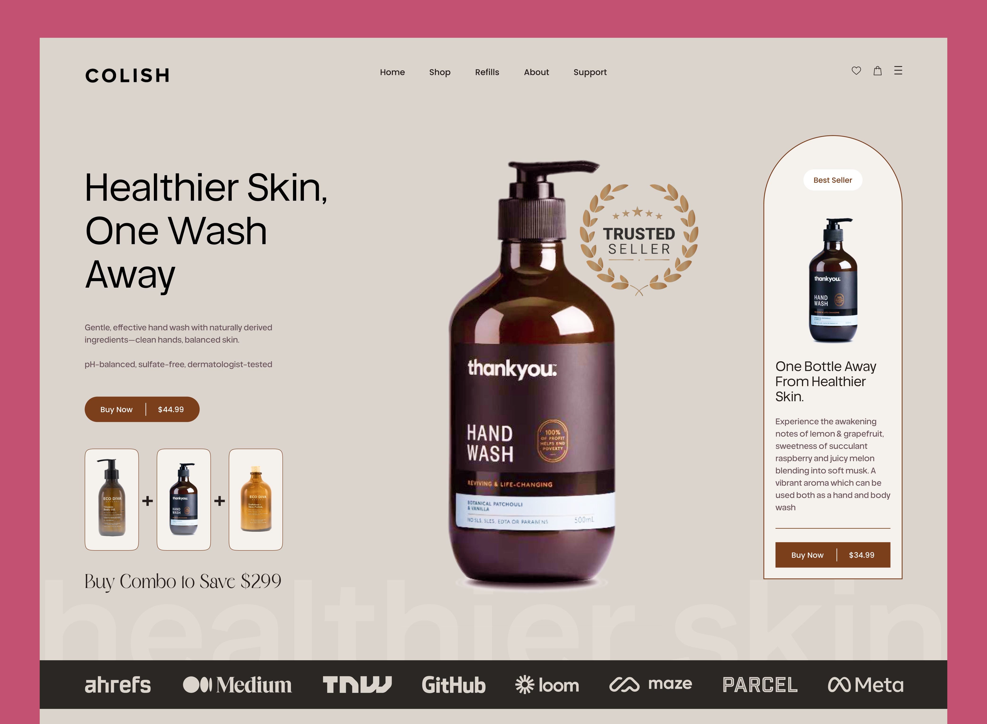 Clean Skincare Landing Page — Minimal Wellness E-commerce UI beauty beauty product landing page clean beauty website clean ui cosmetics e commerce hero section landing page minimal design neutral tones plant based skincare product page skincare web design
