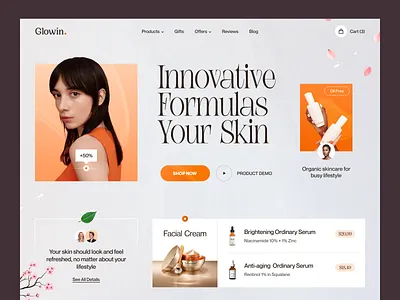Glowin - Skincare Ecommerce Website beauty beauty clinic body care clean cosmetics store cosmetology ecommerce face care landing page landingpage makeup personal care skin skincare skincare product ui web design webdesign website design website designer