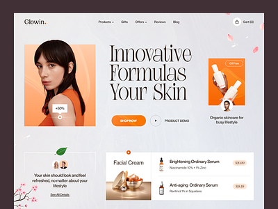 Glowin - Skincare Ecommerce Website beauty beauty clinic body care clean cosmetics store cosmetology ecommerce face care landing page landingpage makeup personal care skin skincare skincare product ui web design webdesign website design website designer