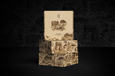 Social Impact Capital - Toile de Jouy illustration on mailer box box branding drawing engraving etching graphic design hand drawn illustration line art logo luxury luxury packaging mail mailer box packaging pattern toile de jouy