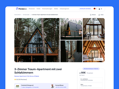 Pension Detail Page booking desktop detail rental ui ux webdesign website