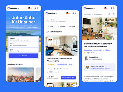 Pension Mobile app brand branding filter homepage illustration mobile rental search ui ux website