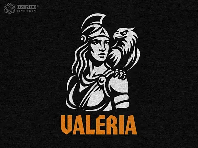 Logo of the Warrior Girl with an Eagle on her shoulder. bold character logo branding eagle mascot logo epic battle logo fantasy logo female warrior logo logo militant branding mythical warrior logo powerful logo symbolic logo warrior girl logo womens power branding