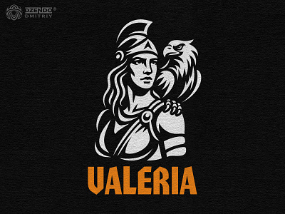 Logo of the Warrior Girl with an Eagle on her shoulder. bold character logo branding eagle mascot logo epic battle logo fantasy logo female warrior logo logo militant branding mythical warrior logo powerful logo symbolic logo warrior girl logo womens power branding
