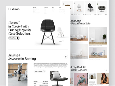 Dudukin - Chair Brand Landing Page brand brutalism chair clean company company profile decoration design e commerce furniture interior landing page page sofa ui ux web web design website website design