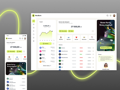Fintech Dashboard – Banking UI 💵 app bank card concept credit crypto dashboard debit fintech mobile money neon ui