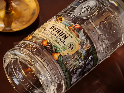 Perun - Pear Brandy bottle branding brandy design drawing fantasy gin graphic design illustration label mythology packaging perun rakija run slavic typography vintage whiskey