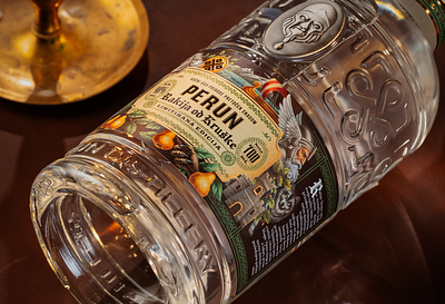 Perun - Pear Brandy bottle branding brandy design drawing fantasy gin graphic design illustration label mythology packaging perun rakija run slavic typography vintage whiskey