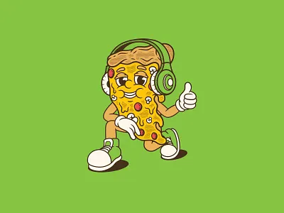 Retro Funky Pizza Mascot cartoon character character design food funky graphic design illustration junk food music pizza poster retro retro illustration t shirt t shirt design