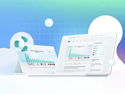 CryptoDiffer 3d analytical media design analytics branding crypto crypto analytics crypto market platform data glass logo glassmorphism illustrations light lite illustrations media minimalistic news feed design ui uiux ux web aplication