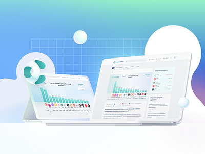 CryptoDiffer 3d analytical media design analytics branding crypto crypto analytics crypto market platform data glass logo glassmorphism illustrations light lite illustrations media minimalistic news feed design ui uiux ux web aplication