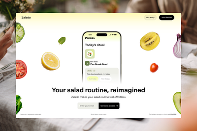 Waitlist page for Zalado™ diet early access founder note organic food salad salad routine sanal ueno uiux vegetables waitlist waitlist page