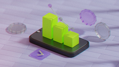 3D illustration with the concept of Business and Finance 3d 3d illustration article illustration blender business cinematic coins finance graph chart growth illustration semi realistic smartphone website illustration