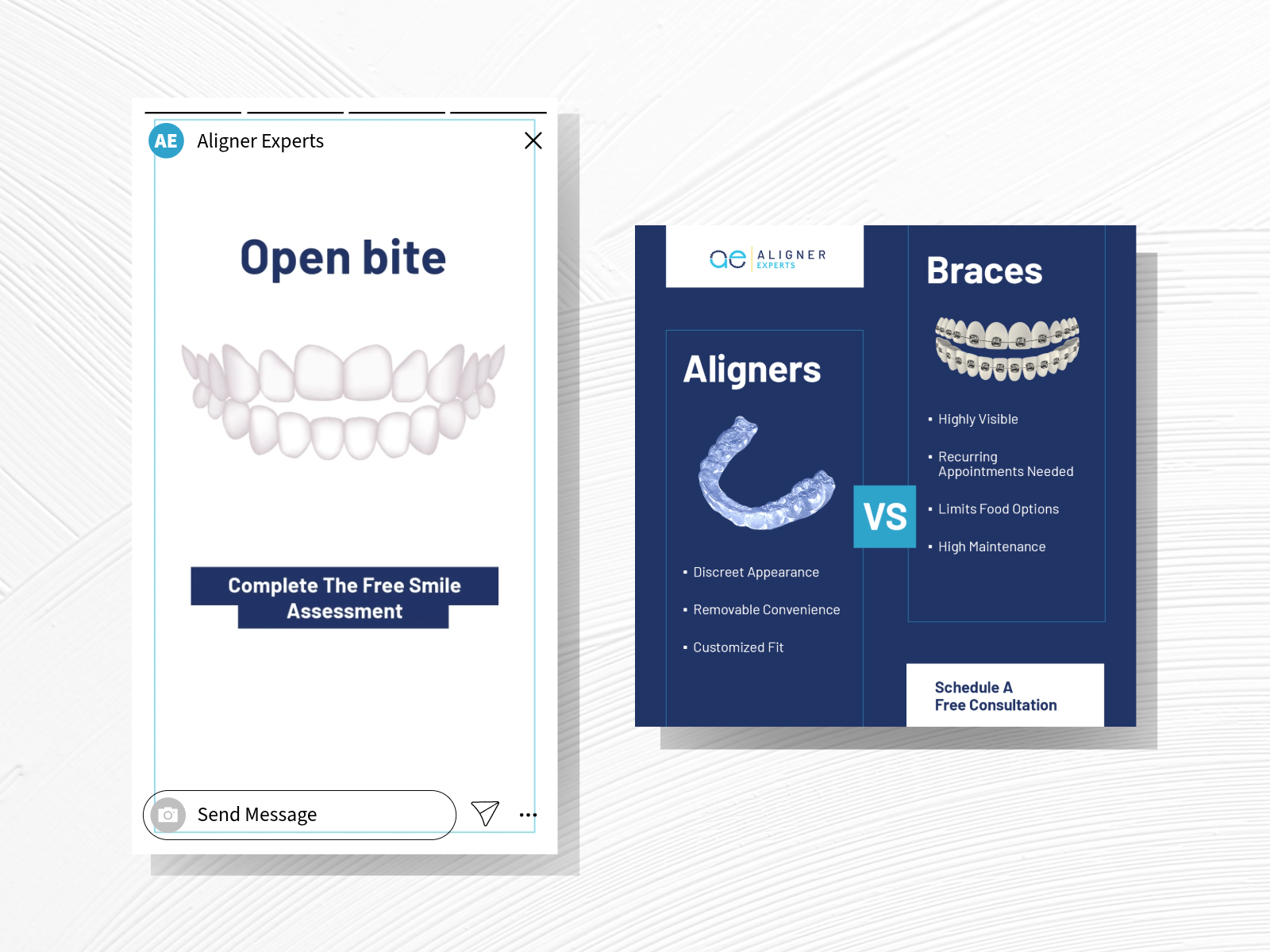 Aligner Experts Meta Ads ad ads aligner branding dental dentist design educational experts graphic design illustration invisalign marketing meta orthodontic ppc promo social teeth ui
