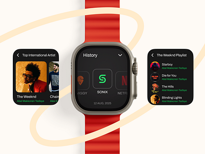 Smart Watch UI | Music App apple figma ios iot iphone music music app playlist smart watch app smart watch os smartwatch ui ui ux watch app design watch ultra watchos wearable ui weeknd