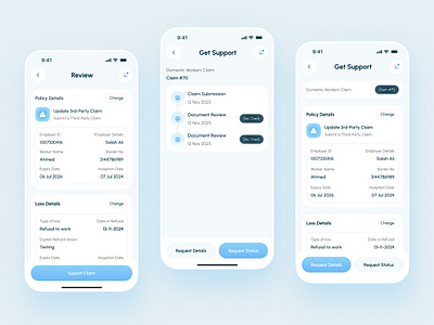 AI-Powered Insurance - Support Mobile App UI ai insurance app ai powered app ai support app app design claim management customer support digital insurance insurance app insurance claim tracker insurance support mobile app mobile app design mobile app ui policy management