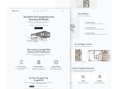 Turn 2D plans to 3D using AI - Graphite3D 2d to 3d 3d image convert 3d model generator ai app ui architect website architecture construction hero section image to 3d interior design website landing page ui design