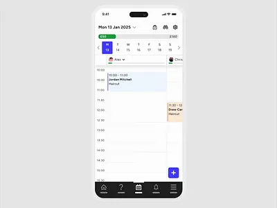 Drag and Drop Appointment for Booking Software animation app app design appointment booking app booking management calendar drag and drop mobile mobile screen product design prototype timetable ui ux design