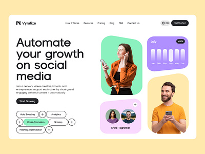 Vyralize – Automate Your Social Media Growth dribbble landing page concept