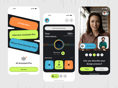AI-Powered Interview Coach – Mobile App ai app design ai chat ai coach ai interview ai interview coach app interview preparation job job prep app mobile app smart assistant uiux ux design
