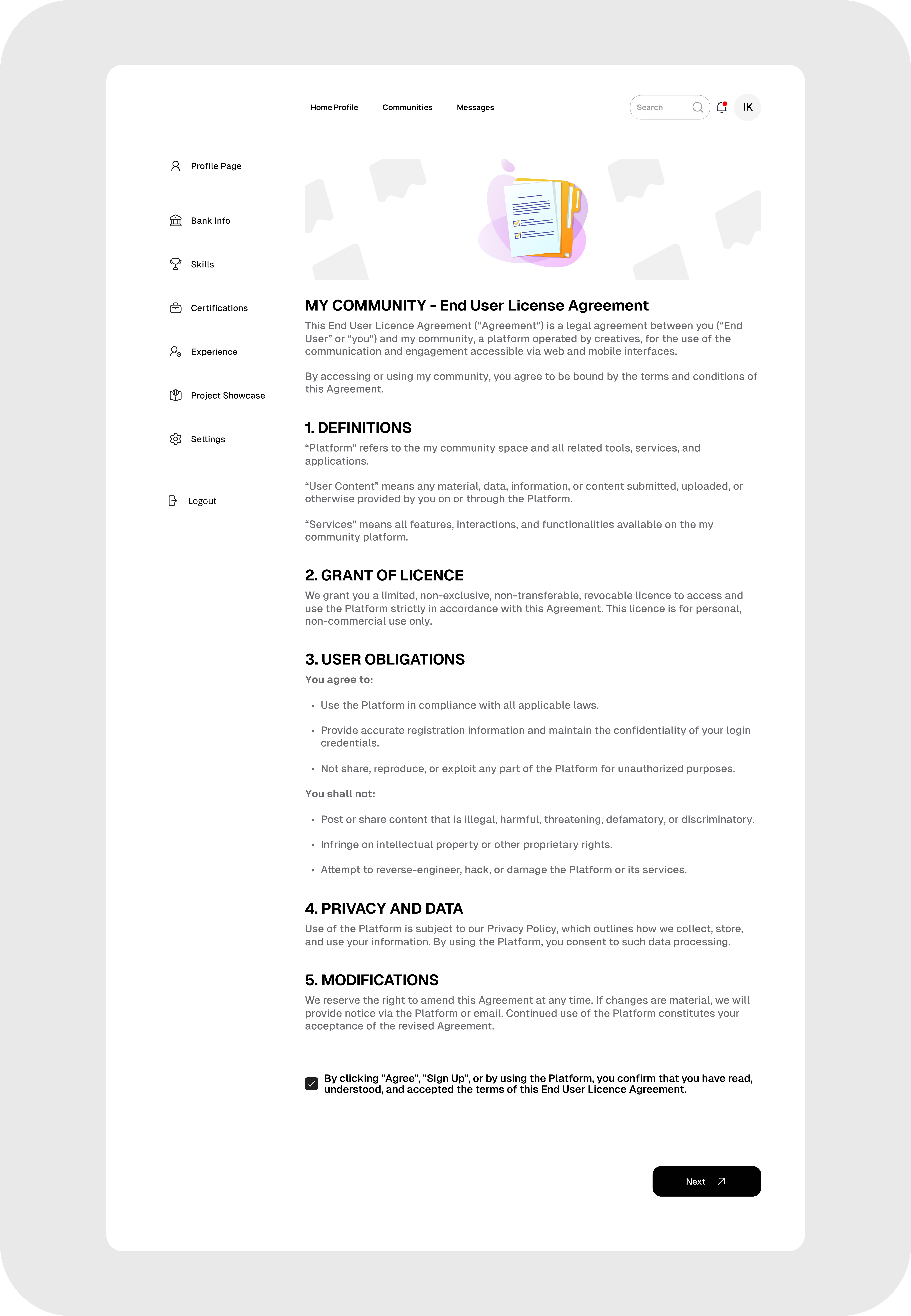 END USER AGREEMENT SCREEN UI DESIGN end user agreement product design ui