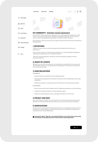 END USER AGREEMENT SCREEN UI DESIGN end user agreement product design ui
